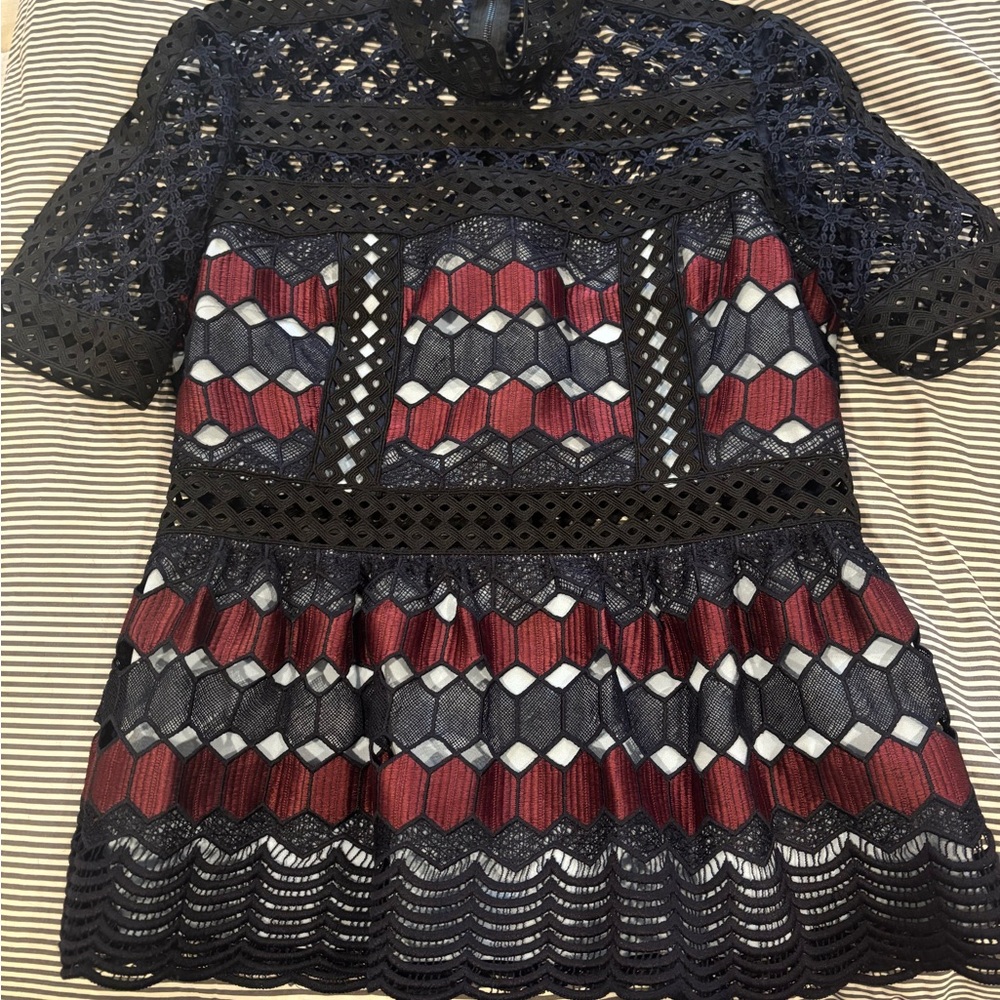 Self-Portrait Black and Red Lace Blouse